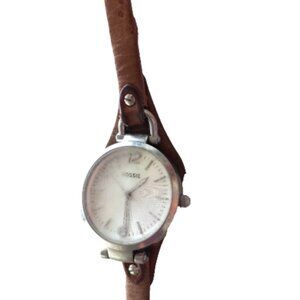 Vintage Fossil Women’s Watch ES3060 Brown Leather Band Works Fair Foggy Glass